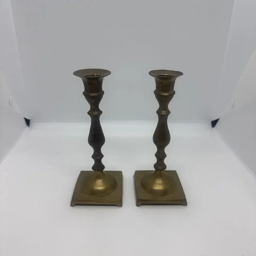 Vintage Set Of 2 Brass Candle Stick Holders Made In India